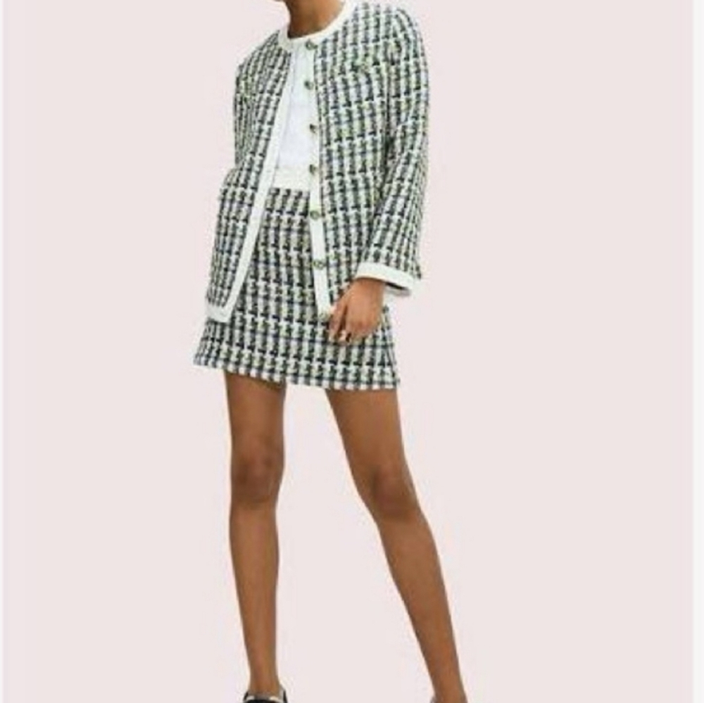 Kate Spade Tweed Mini Pop Tweed Skirt Textured Party Blue Green Sz 0